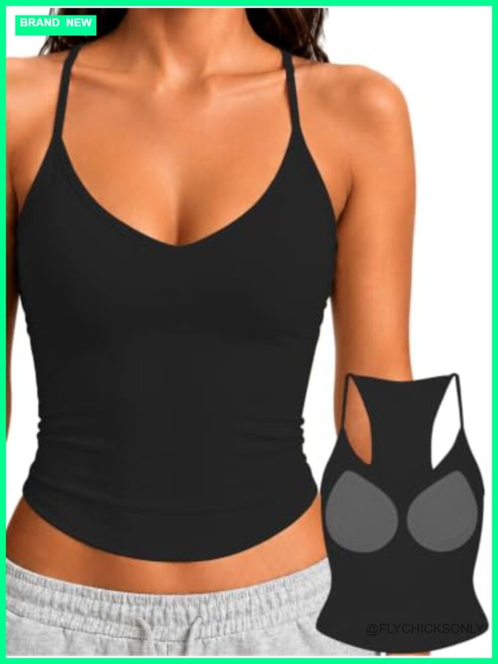 Double Lined Padded Racerback Crop Tank Top V Neck Slim Fitted Tee Workout Yoga